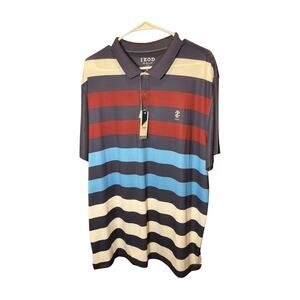 Izod Golf Blue Red White Short Sleeve Polo Golf Shirt Size  XL